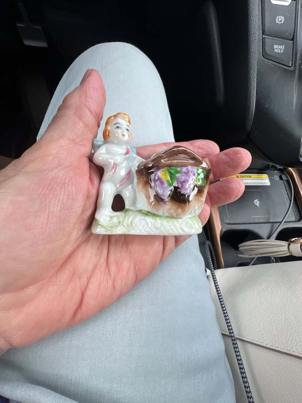 Vintage Occupied Japan Porcelain Cherub Figurine Toothpick Holder